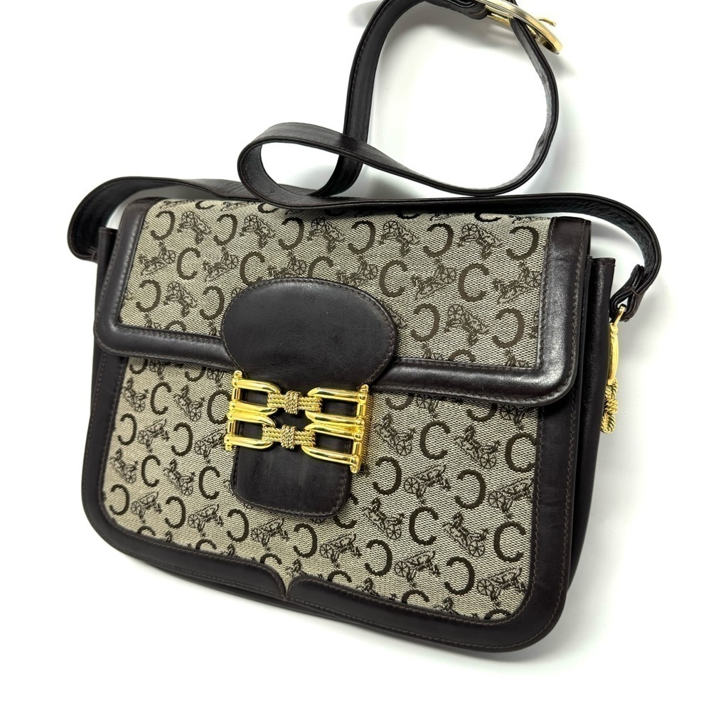 Celine Vintage 70s Carriage Monogram Canvas & Leather Horse Carriage Crossbody - Picture 2 of 15